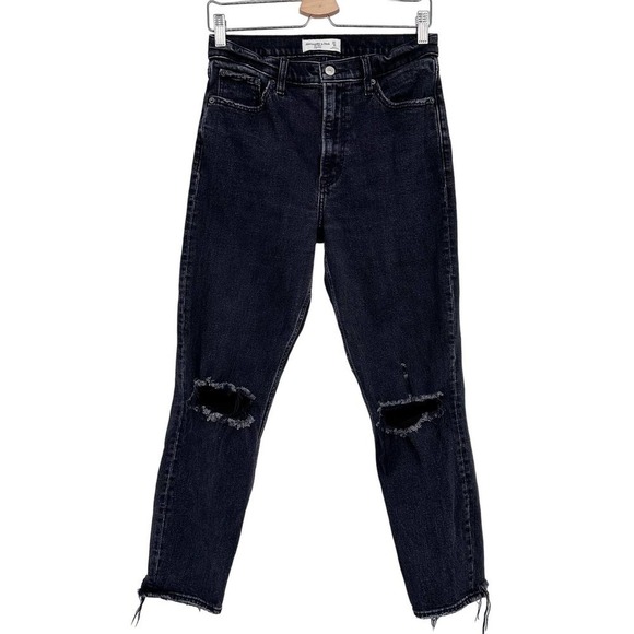 Abercrombie & Fitch Women's The Mom High Rise Jeans‎ In Black Size 27/4R - Picture 1 of 3